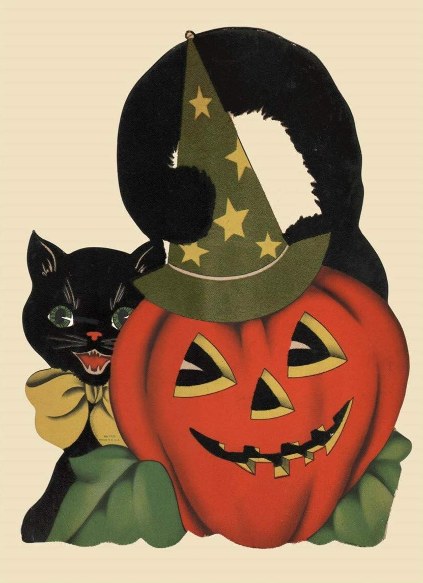 Halloween Cat Pumpkin Jol Lantern Witches Hat Metal Tin Sign/Metal Plaque Tin Sign Metal Sign 8x12 Inch Wall Decoration Family Farm Yard Crafts