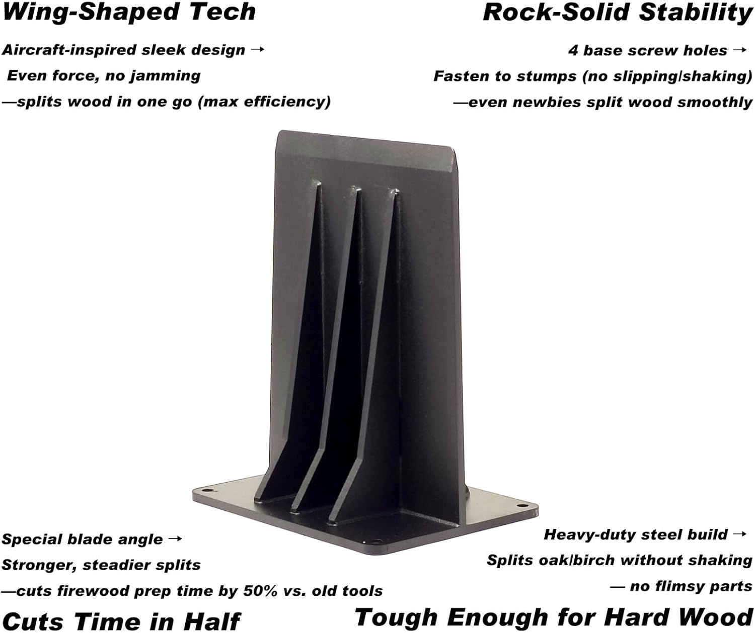 Kindle Cracker Log Firwood Splitter, 8in 8.8lb Manual Steel Wood Splitting Wedge for Wood Stove Fireplace and Fire Pits, Black (Black)