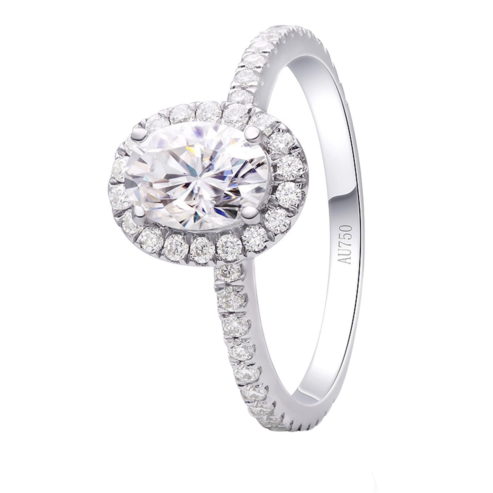 Anillo de oro blanco de 14 quilates, anillo de compromiso, anillos ovalados para mujer