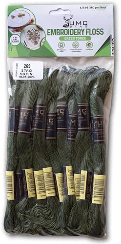 Miniatura 3 de UMC STAG Paquete de 12 hilos de bordado de alta calidad, madejas de 100% algodón egipcio de alta calidad, hilo de bordado de punto de cruz, algodón