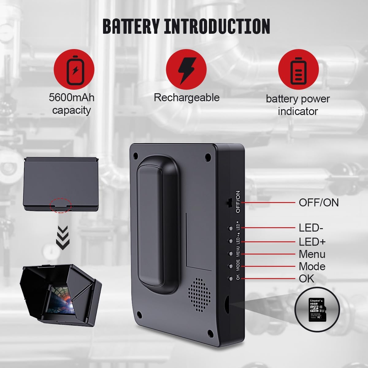 Sewer Camera 100ft/30m 4.3" Pipe Inspection Camera with 16G DVR IP68 Waterproof Borescope w/LED Lights,Industrial Drain Endoscope for Home Wall Duct Drain Pipe Plumbing (101FT/30M)