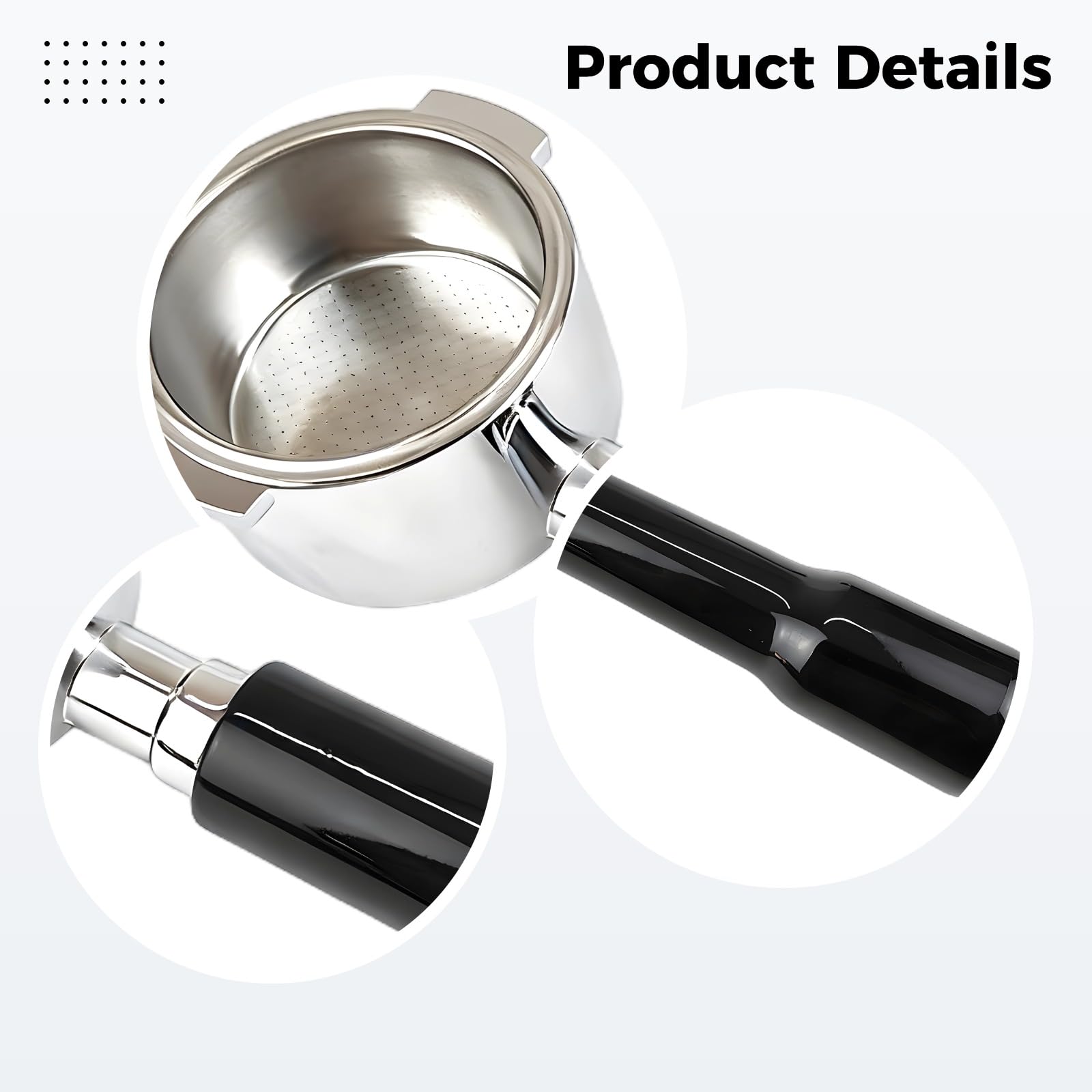 Portafiltro senza fondo per Delonghi EC680 EC685, 3 orecchie Portafiltro caffè con manico in plastica nera, 24,4 x 8,4 x 4,6 cm, solida struttura in metallo, estrazione migliorata, accessorio per