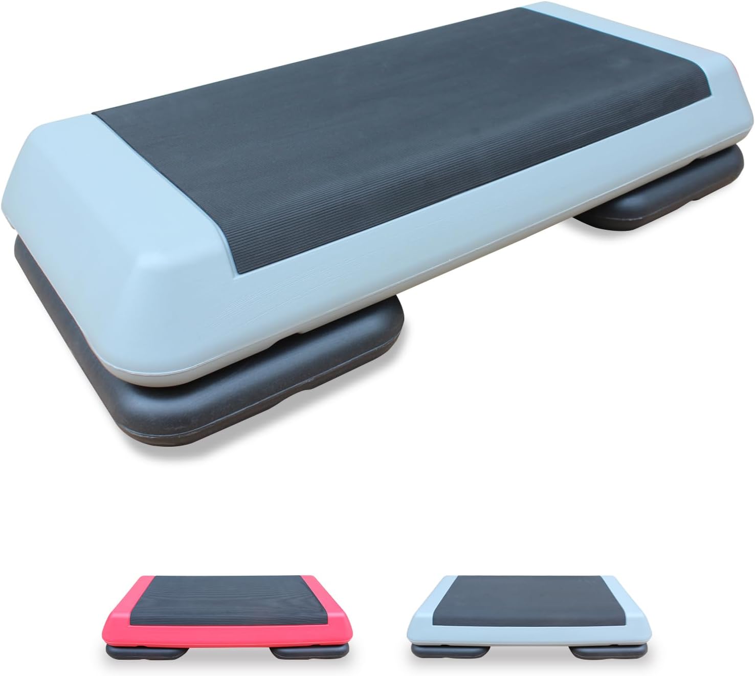 Aerobic Step Platform 30" × 14" Height Adjustable Workout Step for Fitness Strength Training with Risers Exercise Platform for Home Gym Gray-2 Risers