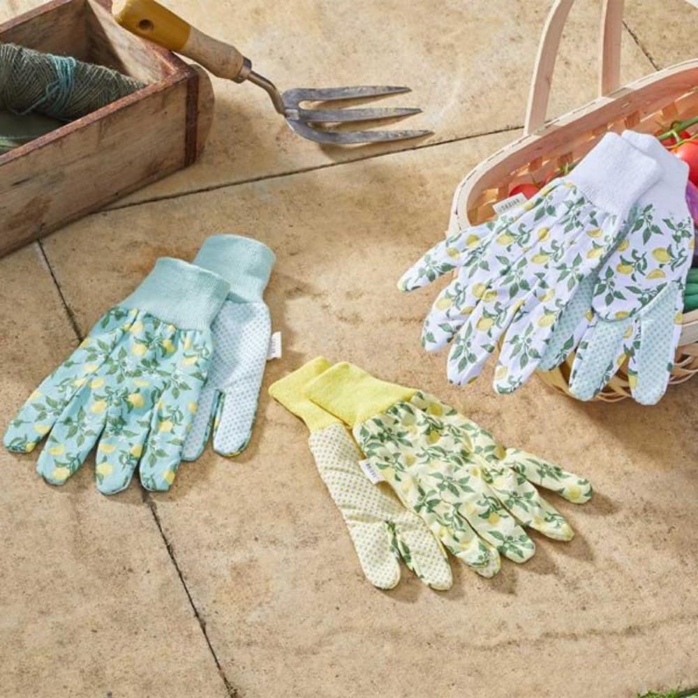 Garden Mile Sicilian Lemon Cotton Grips Triple Pack Triple Pack Garden Gloves Cotton Grips Multipack Strong Grip Gloves Mothers Day Breathable Outdoor Gardening Protection Non-Slip Breathable Multipurpose (Sicilian Lemon Triple Pack)