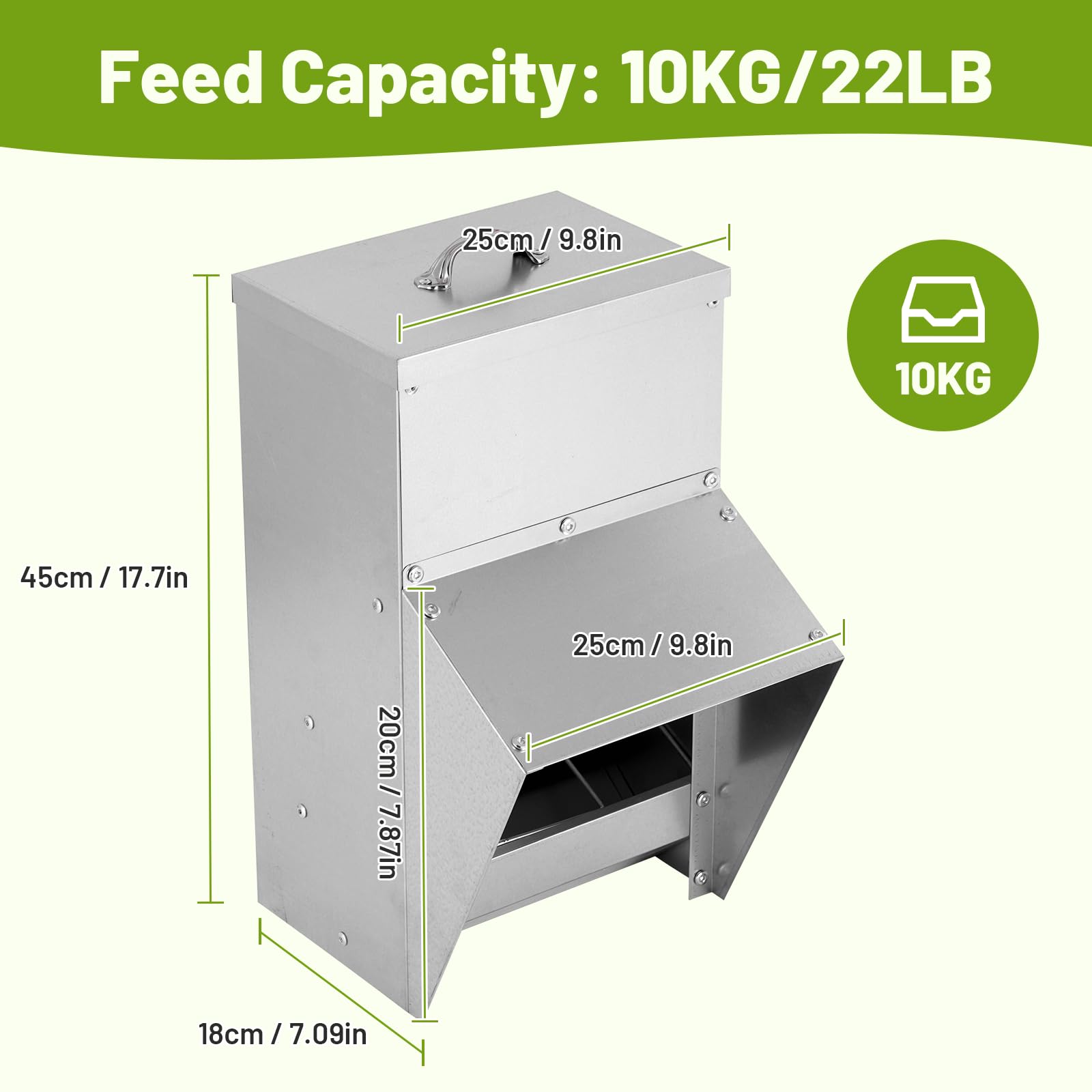BAOSHISHAN Comedero automático para pollos, comedero de aves de corral montado en la pared con tapa, sin residuos, comedero al aire libre para pollos, pájaros, patos, gansos (10 kg)