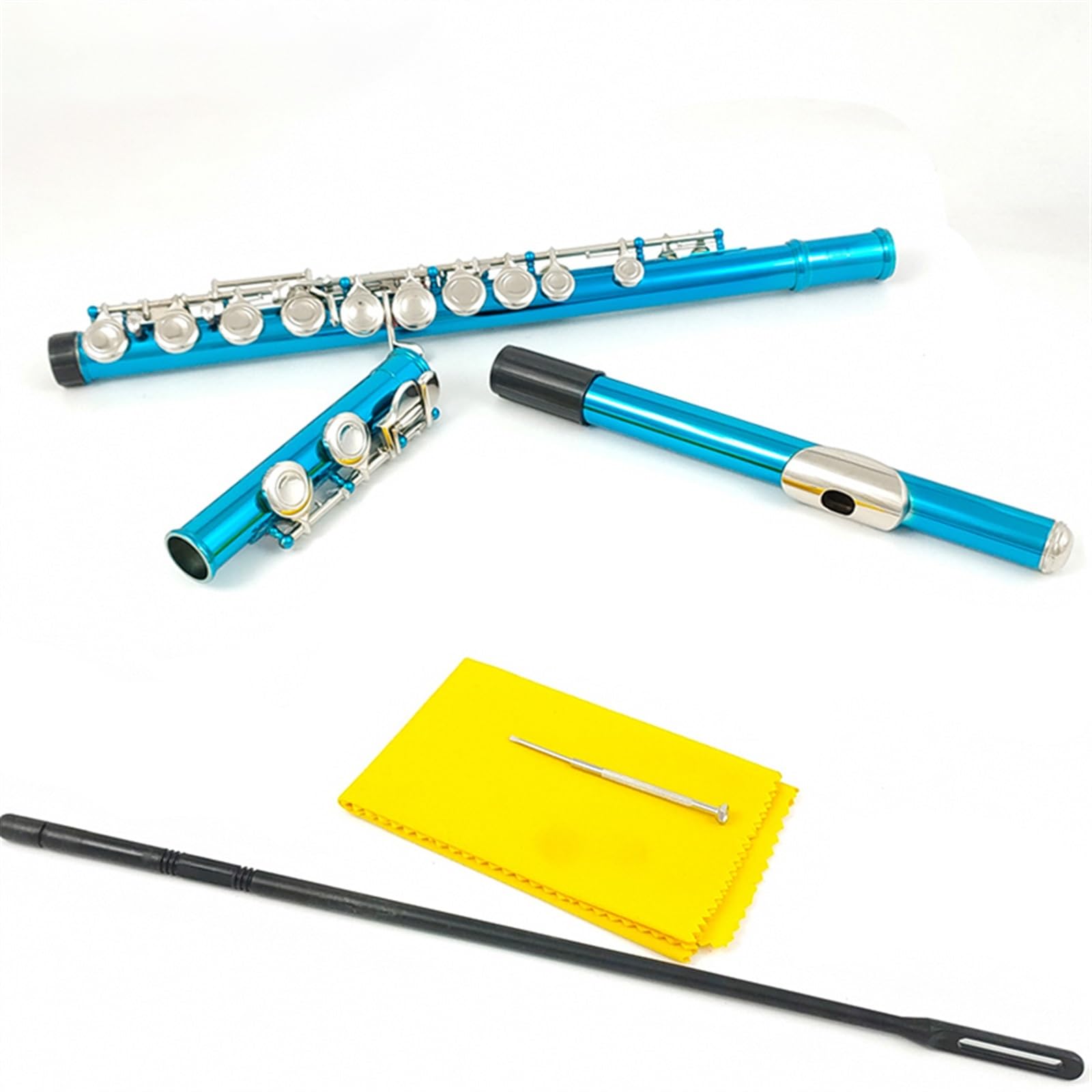 flauta travesera Flauta 16 Agujeros Cerrados C Llaves Instrumento Cuproníquel Niquelado Mar Azul Flauta Con Llave E instrumento de flauta profesional