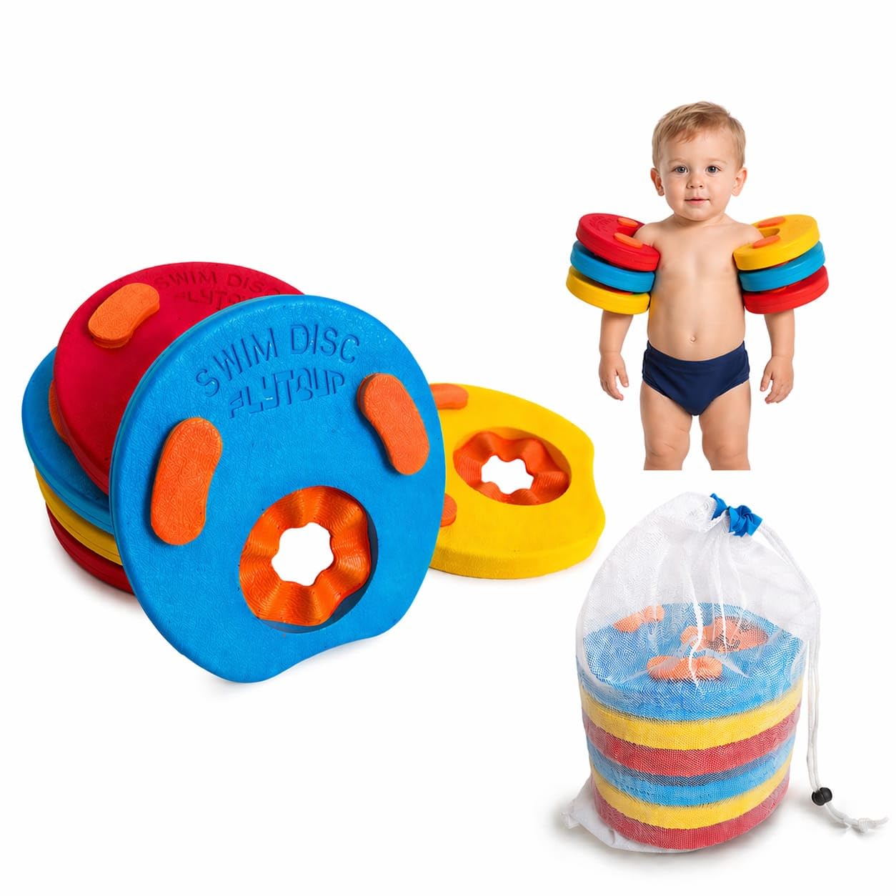Manguitos Delphin para Piscina Bebe + Bolsa Transporte Secado Rapido I 6 PCS I Flotador Bebe Evita Rozaduras I Flotadores De Piscina Ideales para Natacion I Juguetes Piscina Bebe 2 años.