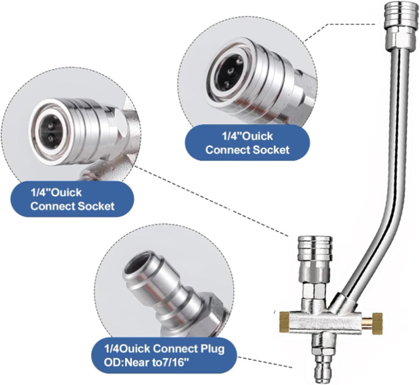 Multifunctional Attachment High Pressure Foam Washer Wand Double Connector With 5 Nozzle Tip For Enhances Power