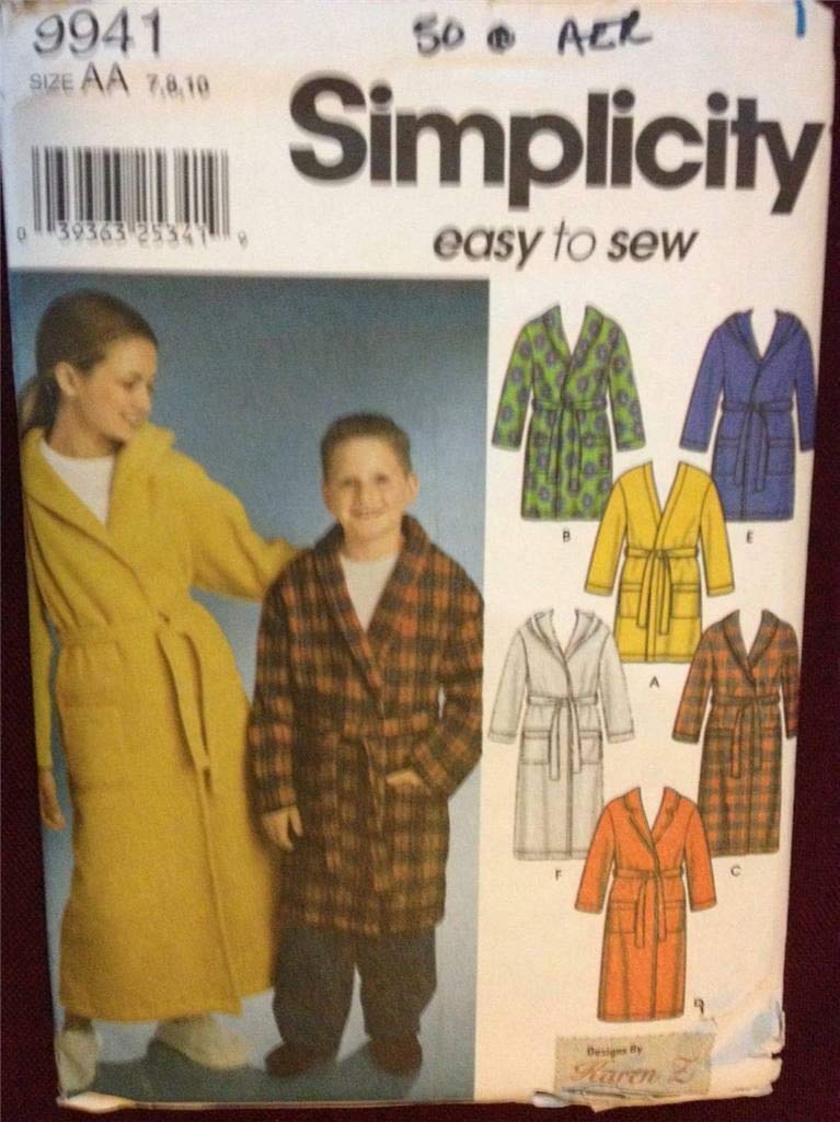 Patron de couture Simplicity 9941BB peignoir enfant fini les vêtements de nuit mal ajustés