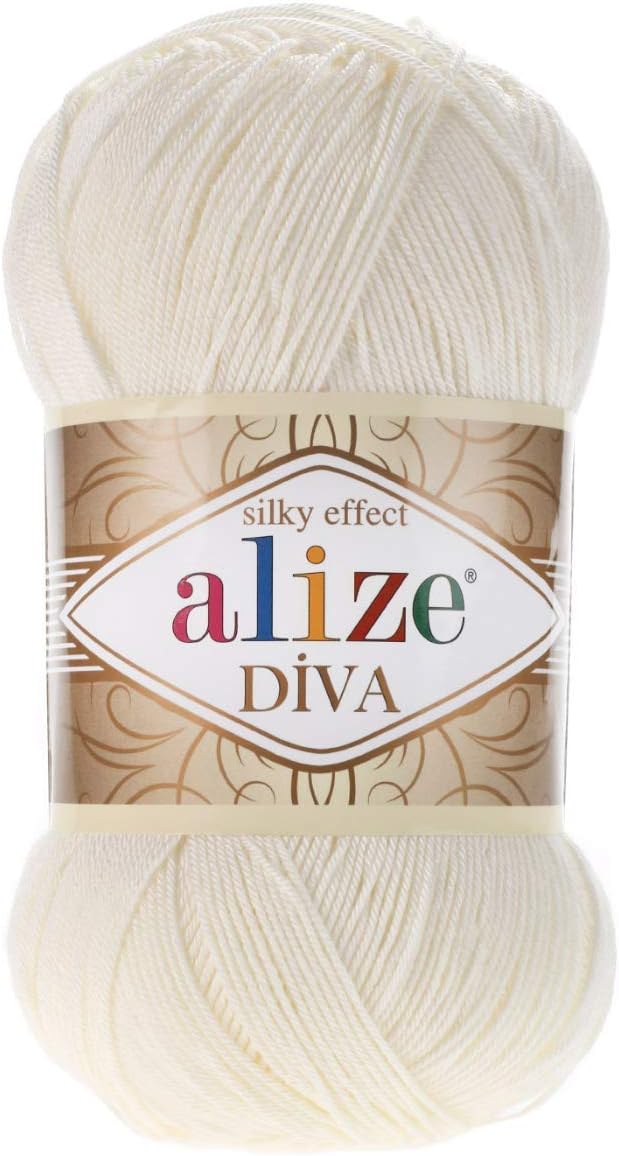 100% Microfiber Acrylic Alize Diva Silk Effect Knitting Sport Crochet Yarn Lot of 4 Ball skeins 400gr 1532yds Color (62 Light Cream)
