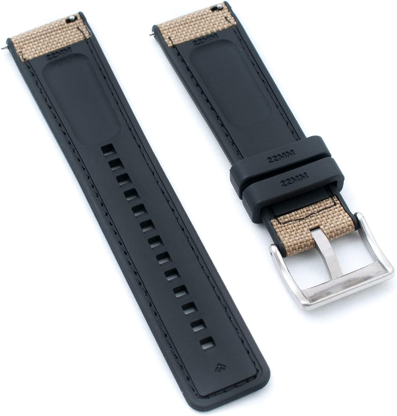 StrapHabit Quick Release Sailcloth and FKM Rubber Hybrid Watch Strap Band 20mm 22mm Nylon - Image 2
