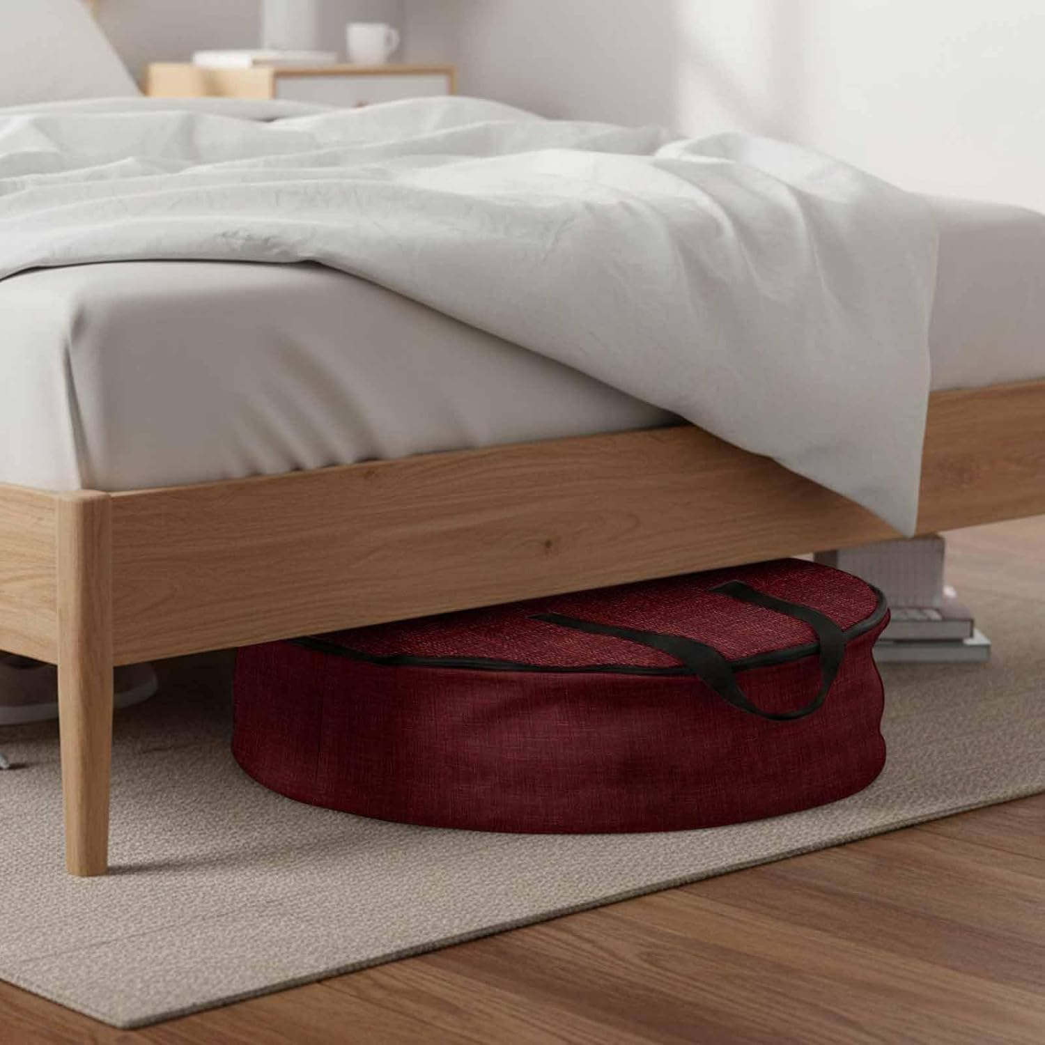 Storage Bag Wine Red Linen Round Storage Totes Bins Closet Organizers with Zippers & Handle Farmhouse Pure Color Clothes Storage Container for Bedroom Dorm Space Saving Packing Supplies Moving Bags