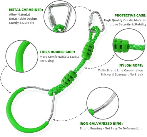 Miniatura 6 de Deermon Verde Durable Kids Patio Patio Juego Equipo Gimnástico Swing Escalada Anillo con Mosquetón, Divertido Ninja Guerrero Obstáculo Monkey Bar