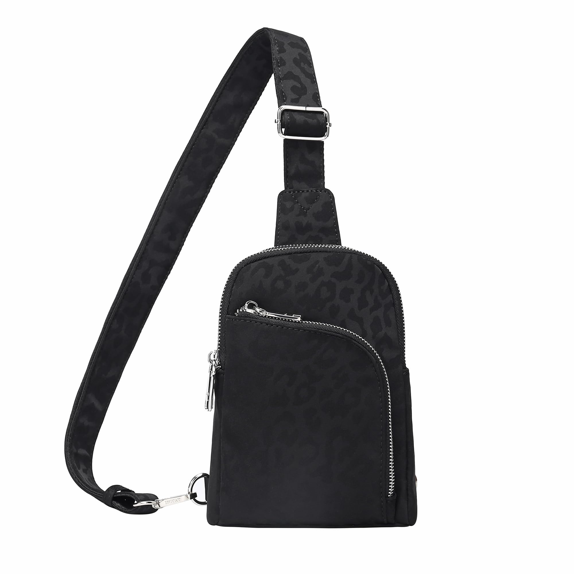 INICAT Nylon Small Crossbody Sling Bag Fanny Packs Travel Shoulder Purses for Women(Leopard-Black)