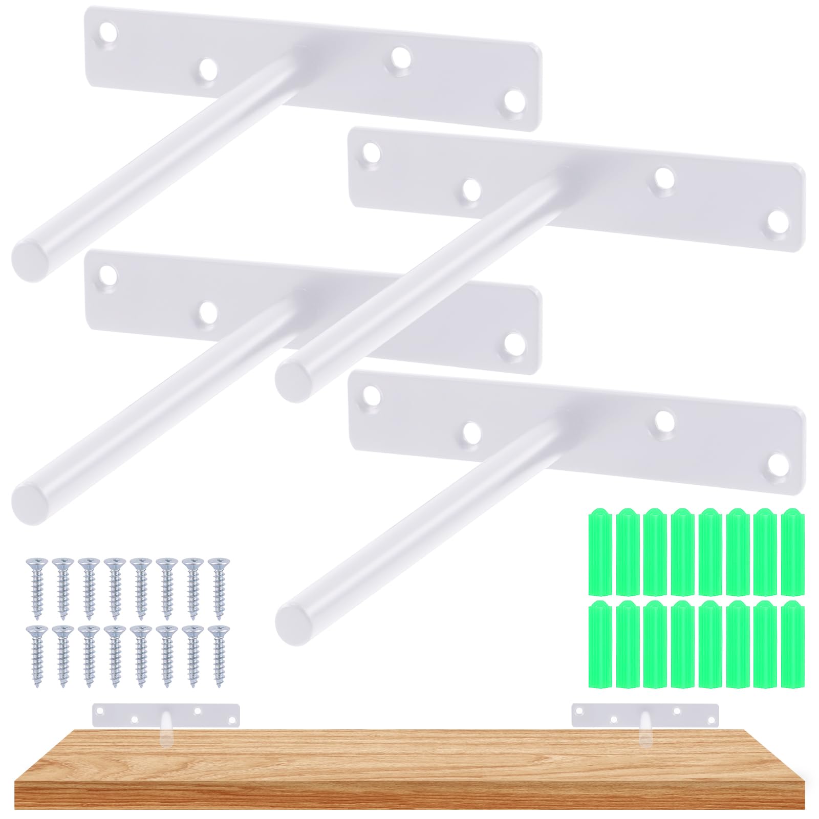 4Pack 6" Floating Shelf Bracket Hidden Brackets with Screws and Wall Anchors, Heavy Duty Floating Shelf Bracket Blind Shelf Supports Floating Mantel Mount for Floating Wood Shelves(White)
