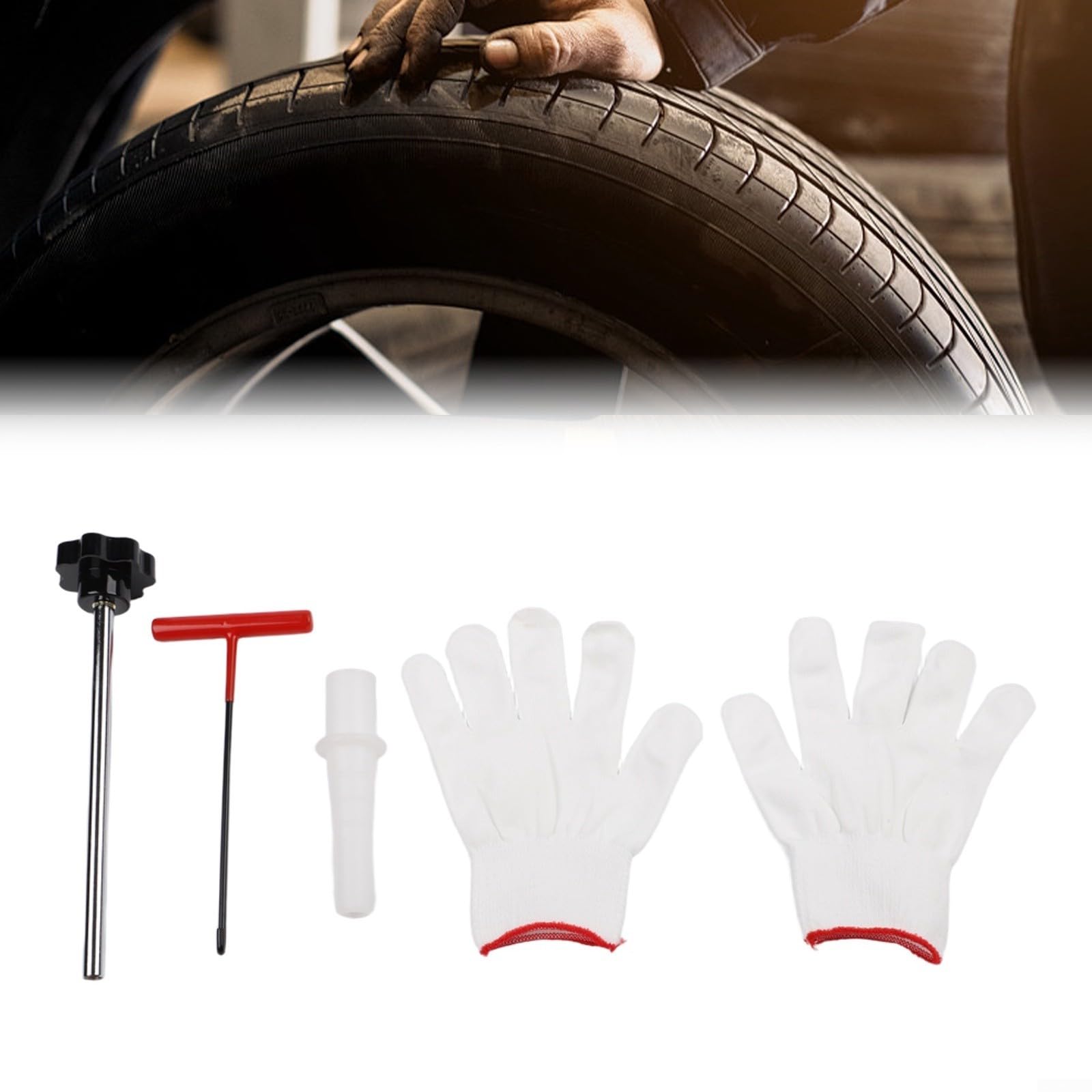 Kit d'outils de valve de pneu, extracteur de valve sans chambre à air, poignée en caoutchouc antidérapante pour réparation rapide de pneus de voiture et moto (noir)