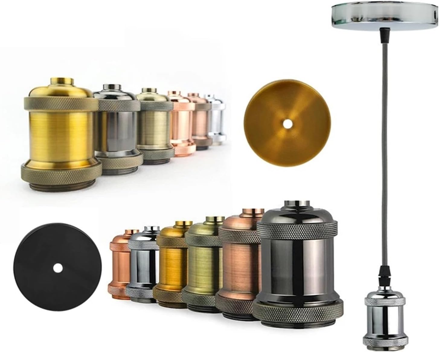 Vintage E27 E26 Light Bulb Holder - Retro Pendant Lamp Socket for DIY Indoor Lighting(Sliver)