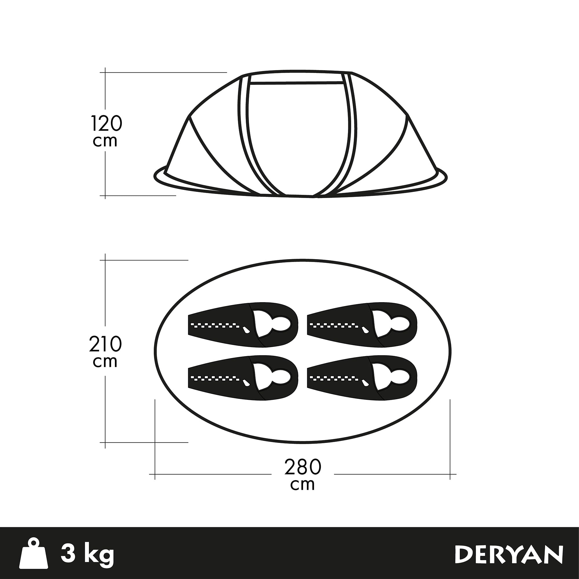 DERYAN Pop-up tent voor 4 personen