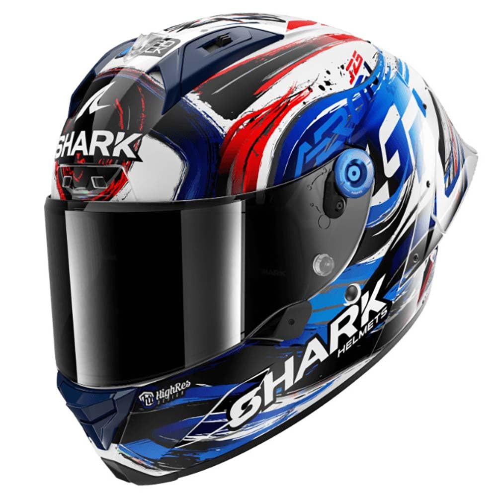 Shark Aeron GP FIM Replica Zarco Signature WKB Casco Moto Integrale, Unisex, White Black Blue, L