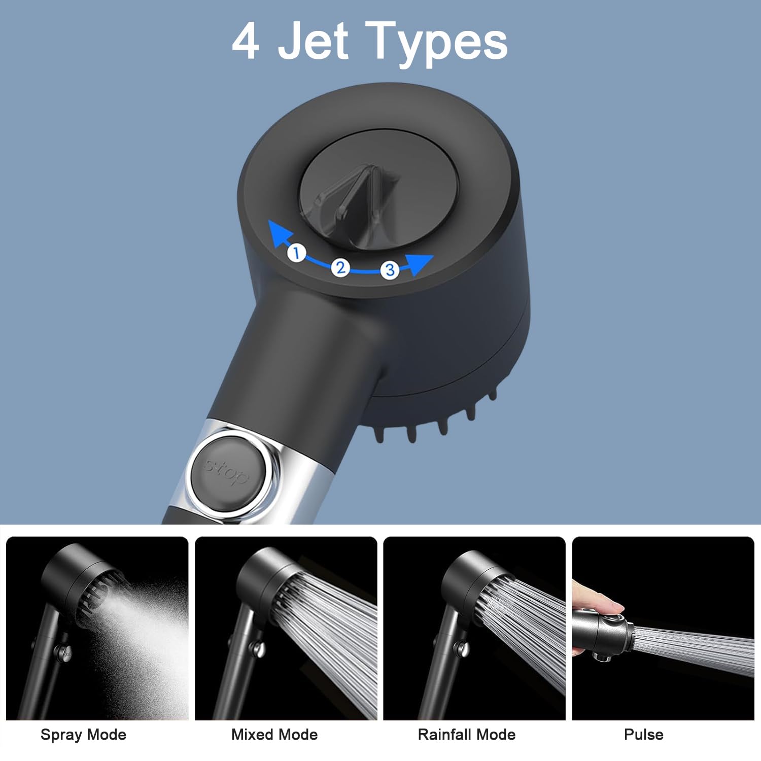 Pommeau Douche Haute Pression Noire Pommeau Douche Anti Calcaire Avec Tuyau 1 5m T Te De Douche Main Grande