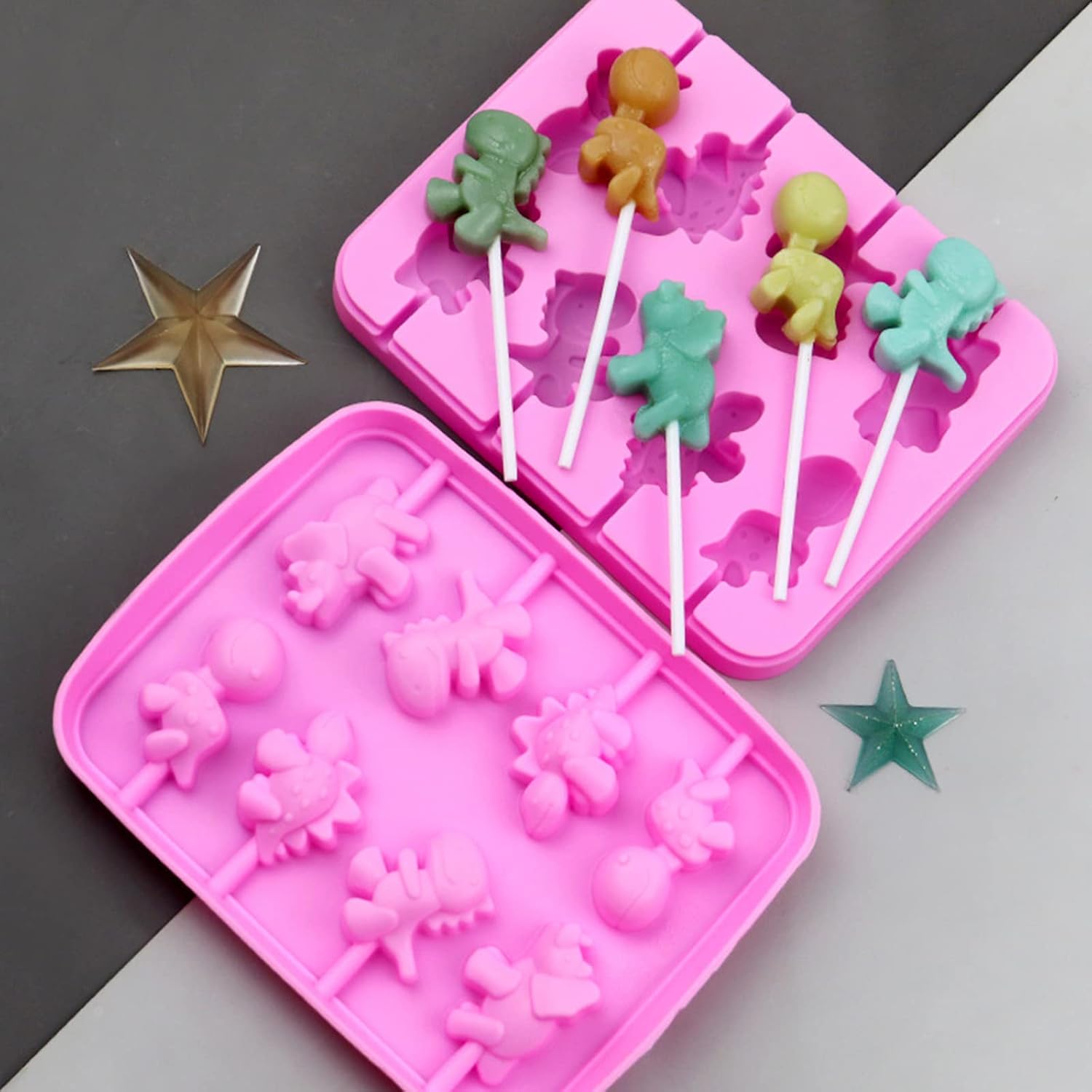 Cartoon Press Cute Dinosaur Shape Silicone Lollipop Mold Baking Utensils Easy Safe Fondant Candy Mold Biscuit Molds