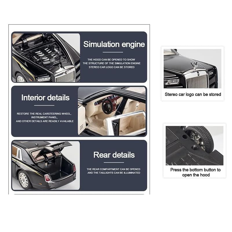 Image of Play Boy 1:24 Rolls Royce Phantom Model Diecast Metal Alloy Pullback Toy Vehicle with Openable Doors Light and Music Car for Kids (Multicolor)