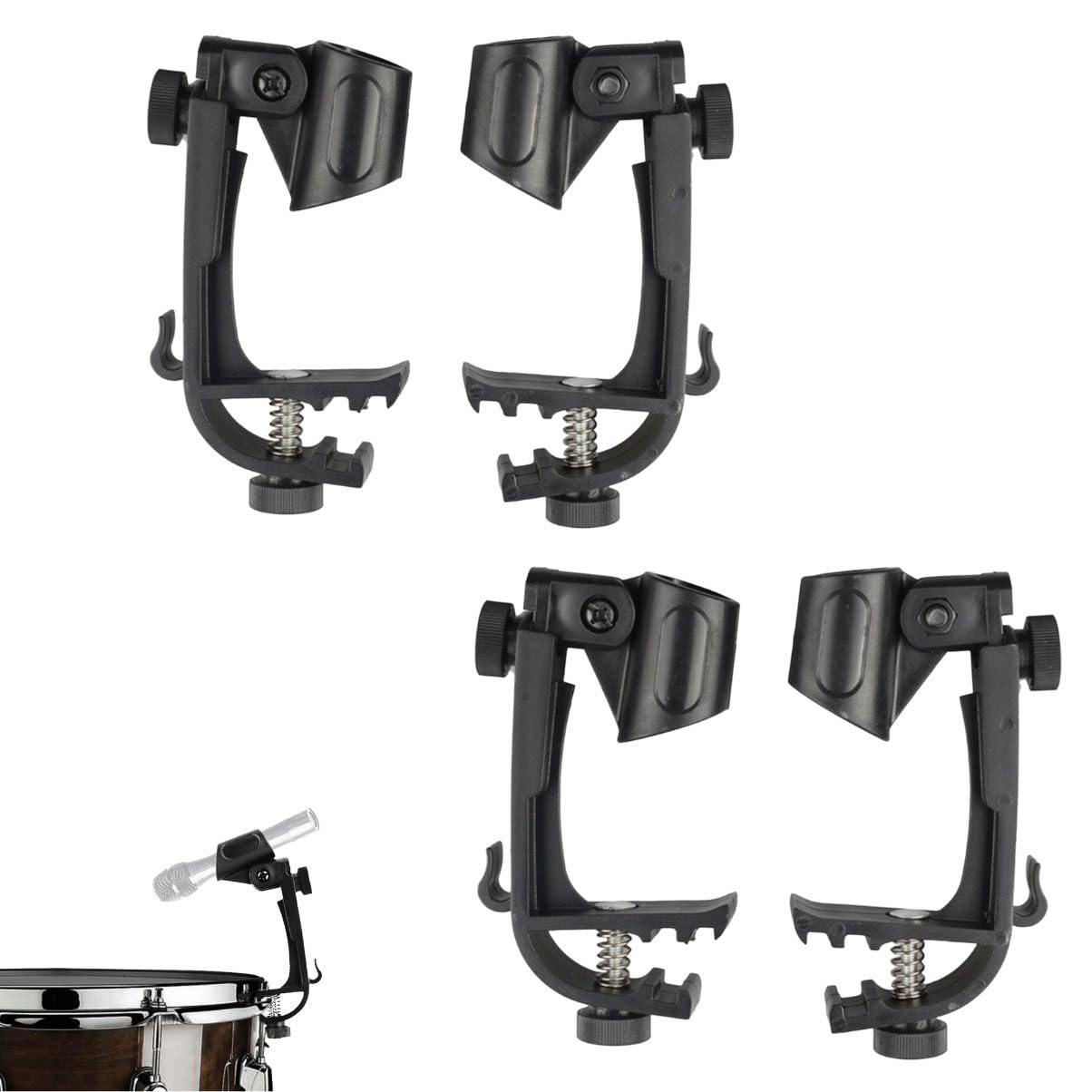 4PCS Adjustable Drum Rim Mic Clips, Drum Microphone Mount Clamp Holder Plastic Musical Instrument Accessories for Playing