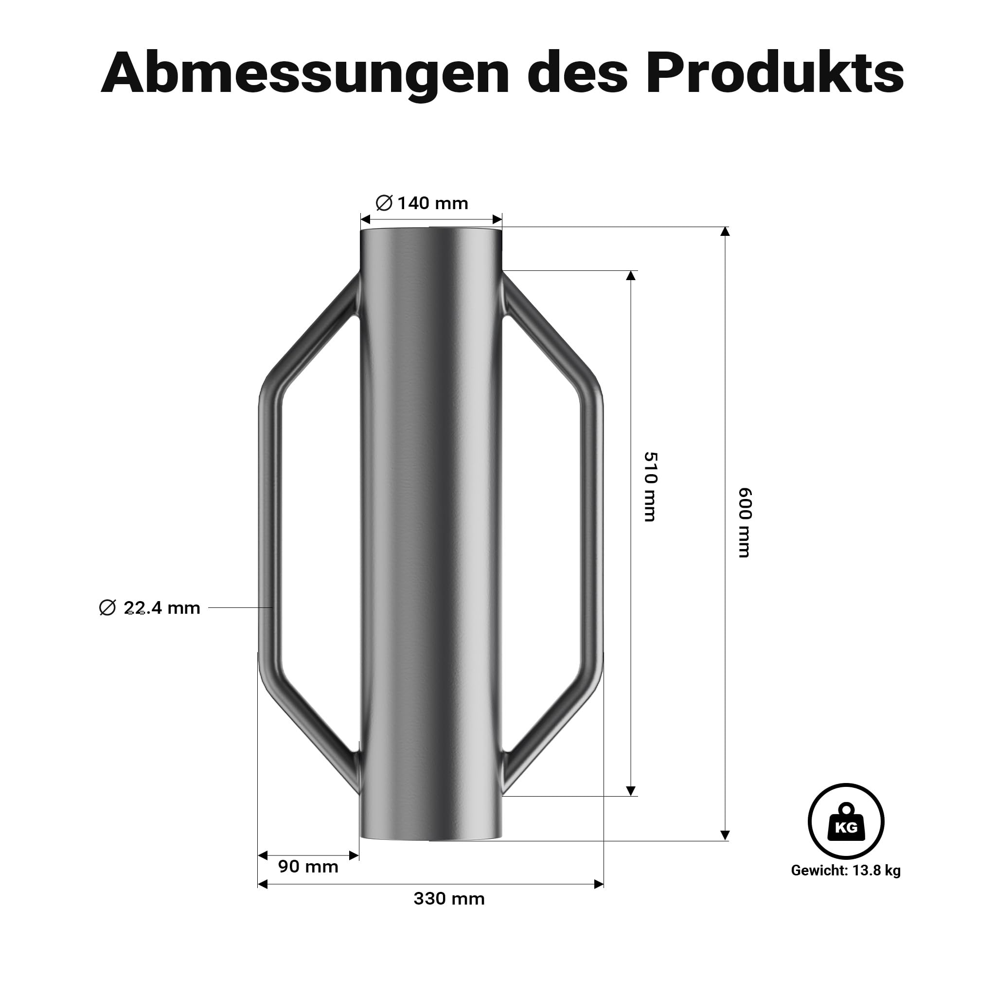 Wiltec Handramme Ø14 cm Zaunpfahlramme mit Handgriffe, Pfahlramme aus Stahl, Pfostenramme für Zaunbau und Bodenverdichtung