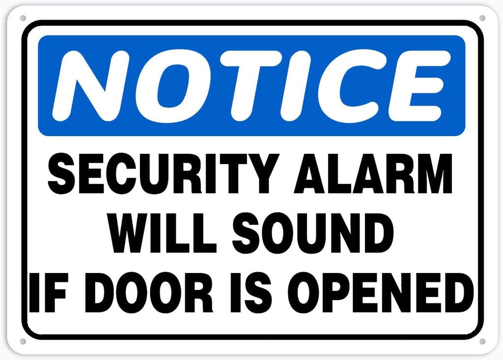 Xewazd A77 8"X12" Tin Metal Road Sign - Notice Security Alarm Will Sound If Door Is Opened | Outdoor Decor