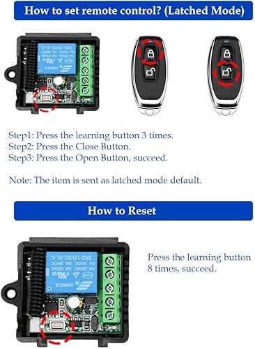 Miniatura 7 de Interruptor de control remoto inalámbrico RF para sistema de control de acceso de puerta 433MHz Voltaje de entrada de 1 canal 12V DC Abridores de