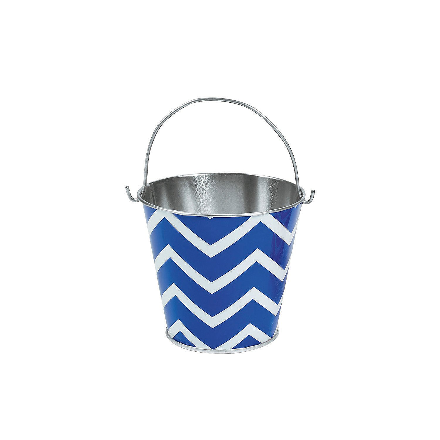 Fun Express - Blue Chevron Metal Pails 1pc for Fourth of July - Party Supplies - Containers & Boxes - Metal Containers - Fourth of July - 1 Piece