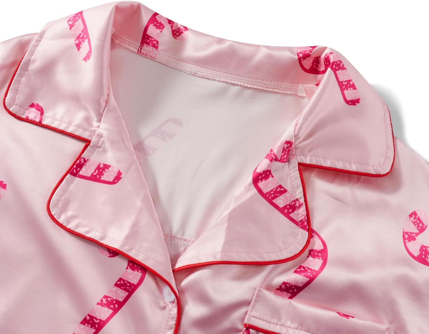 Aopwsrlyi Women Christmas Pajamas Shorts Set 2 Piece Outfits Satin Silk Long Sleeve Button Down Shirt and Shorts Pjs Set - Image 5