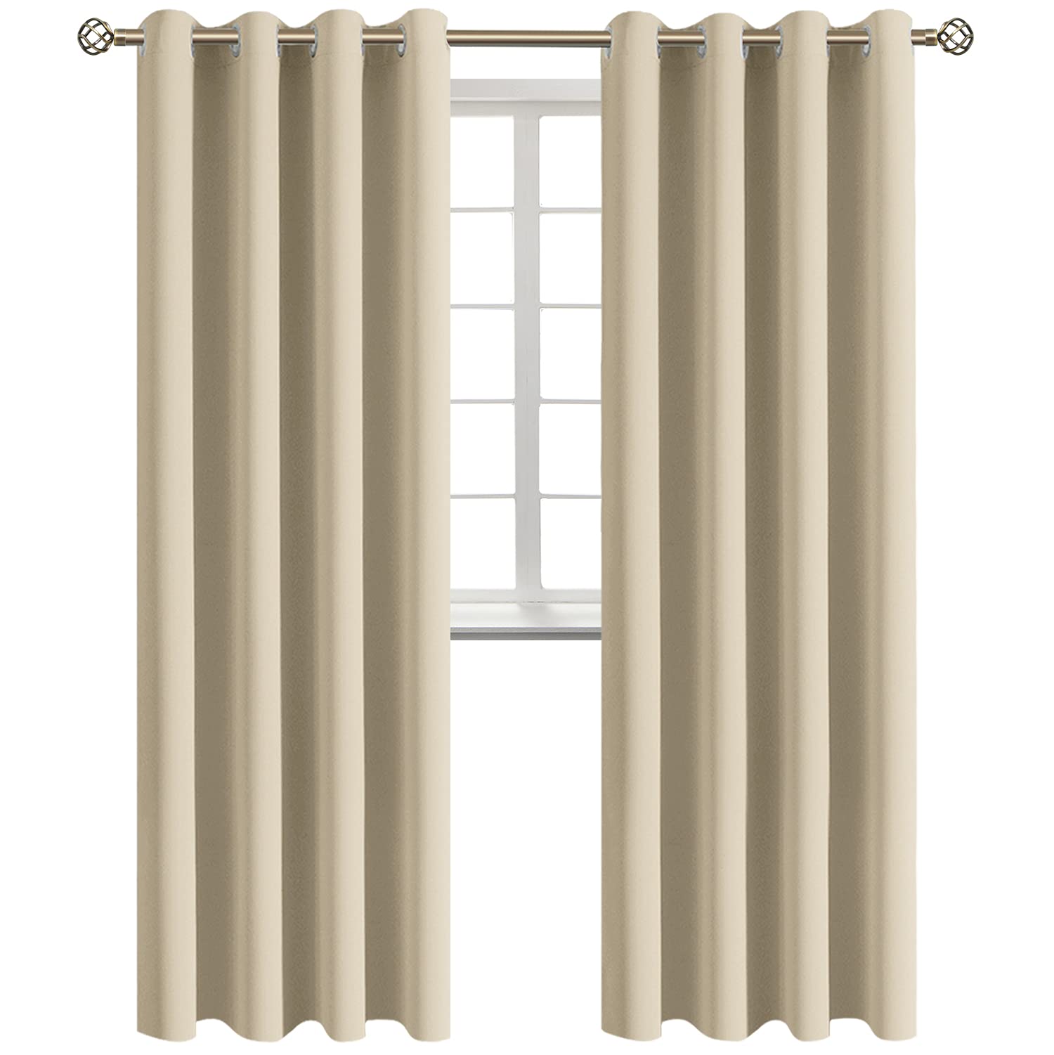 BGment Beige Room Darkening Long Curtains for Living Room - 2 Panels