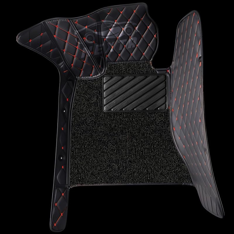 Image of NEXTA Premium Faux Leather 7D Car Floor Mats for Tata Hexa 7 Seater|| Luxury Leather with Grass Mat Complete Set || 100% Waterproof and Washable (Color Black & Red)