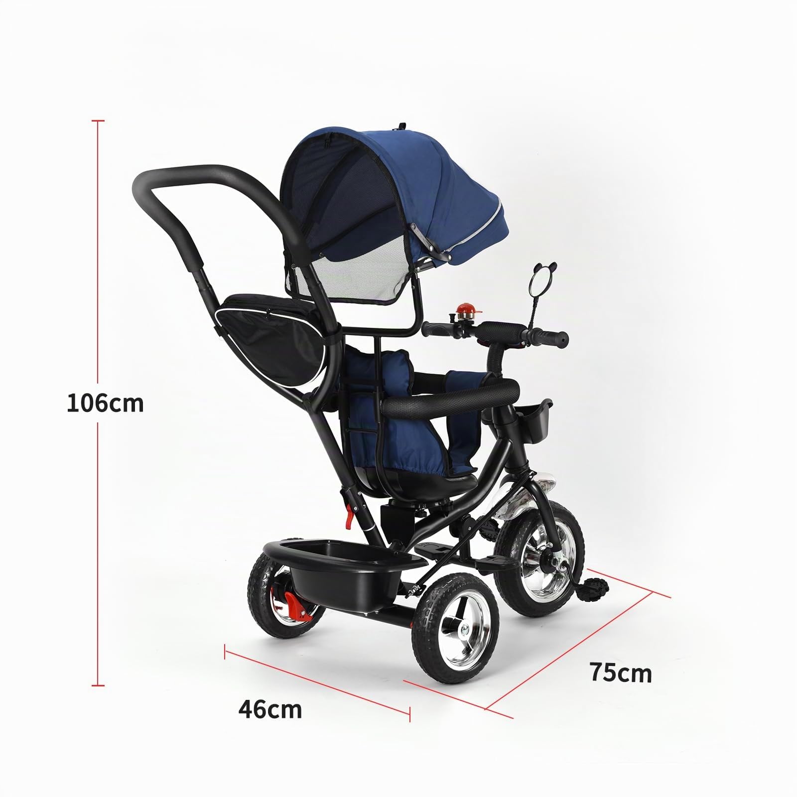 Baby-Dreirad, mitwachsend, Dreirad für Kinder von 18 Monaten bis 5 Jahren, 4-in-1-Kinderwagen-Fahrrad mit wendbarem Sitz, Sonnenschutz und Pedal, kompakter Kinderwagen (Dunkelblau, 4-in-1)