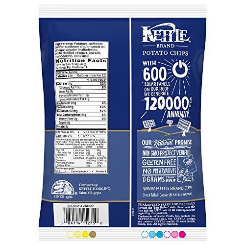 Image of Kettle Brand Potato Chips, Sea Salt and Vinegar, Single-Serve 1.5 Ounce (Pack of 64)