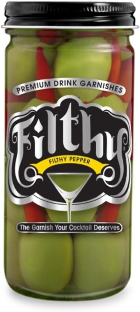 Filthy Pepper Stuffed Olives 8oz Glass Jar