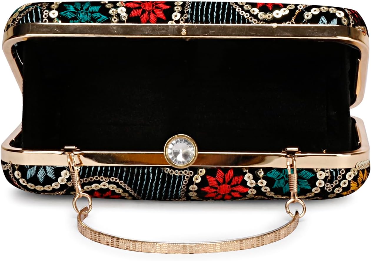 Hand Crafted Designer Box Clutch, Zari Embroidery Clutch - Hand Clutch For Women - Image 6
