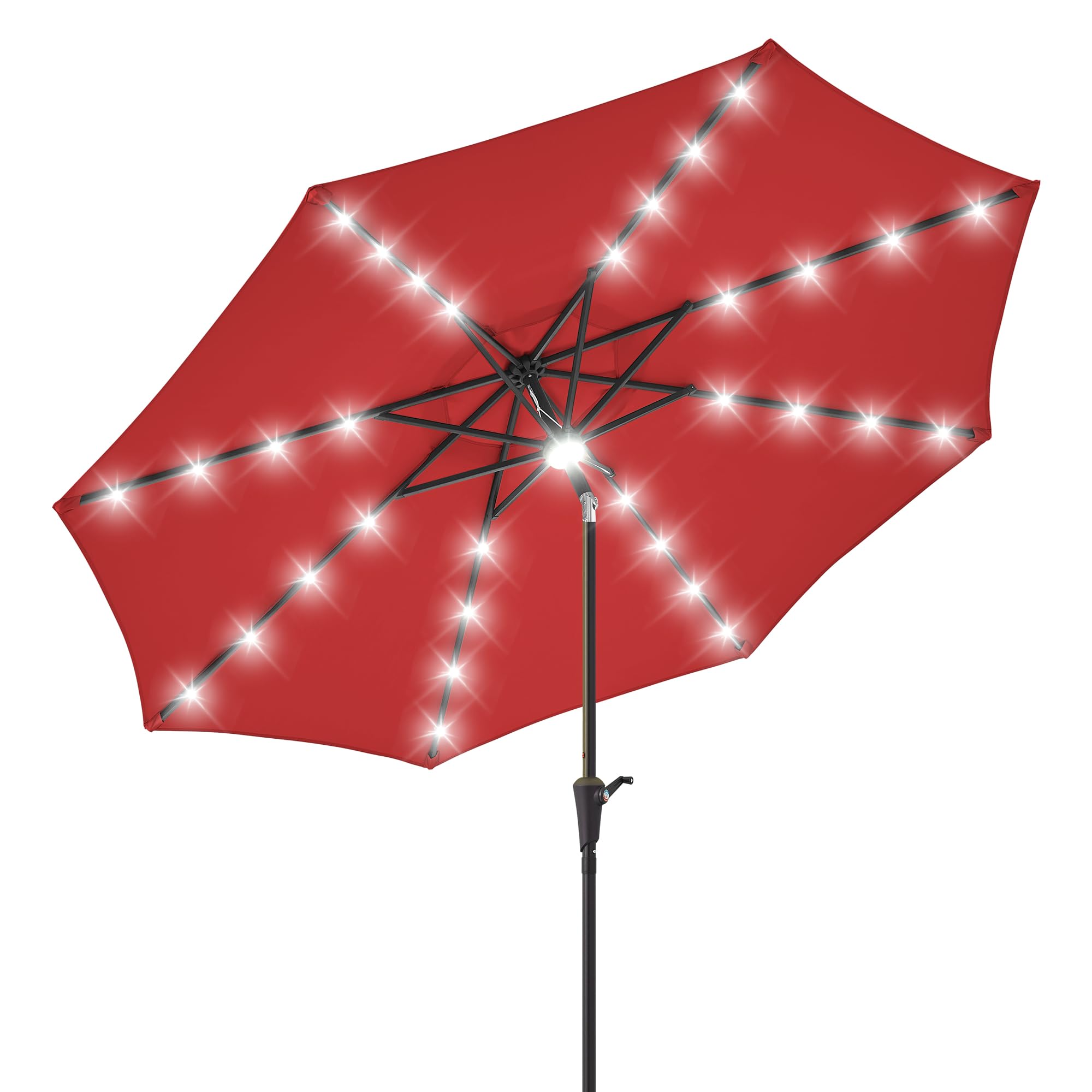 7.5/9 ft Patio Umbrella with Solar Lights, parasol de patio with 32 LED + 1 Center Light, 8 Heavy Duty Ribs–Patio Umbrellas Outdoor- Beach, Pool, Deck, Market & Table, Crank&Tilt image 7