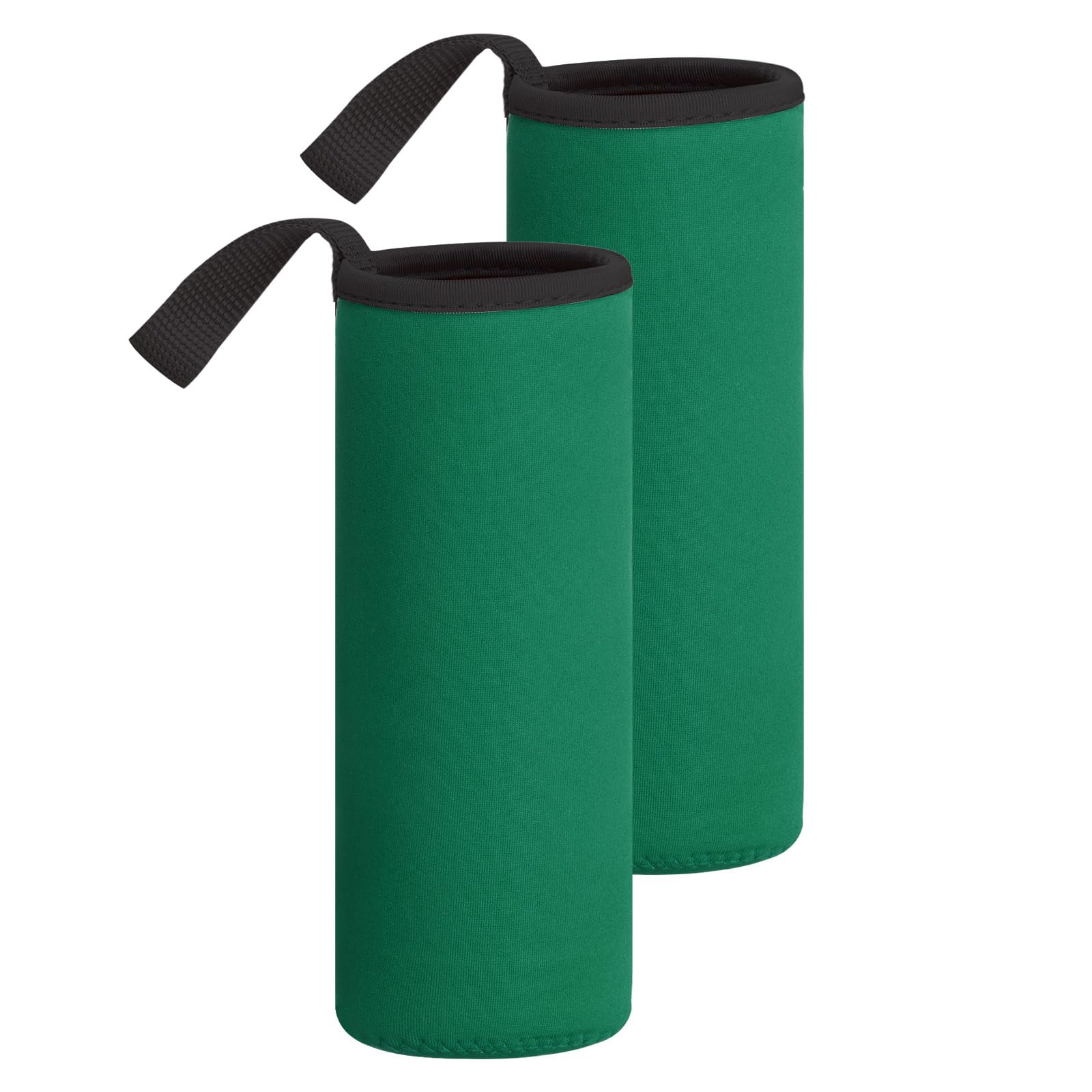 sourcing map 2pcs Neoprene Water Bottle Sleeve, 18.5 oz Insulated Water Glass Bottles Carrier Bag Collapsible Drink Bottle Sleeve Cover Holder with Handle, Dark Green