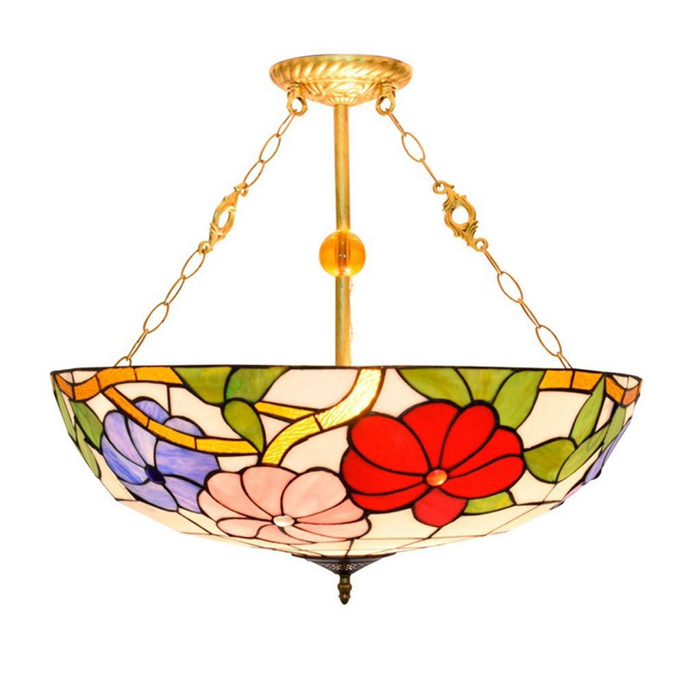 YNIYUJKL Tiffany-Style Pendant Light, 24 Inch Stained Glass Morning Glory Anti-Chandelier Lighting Restaurant Coffee Living Room Ceiling Hanging Lamp