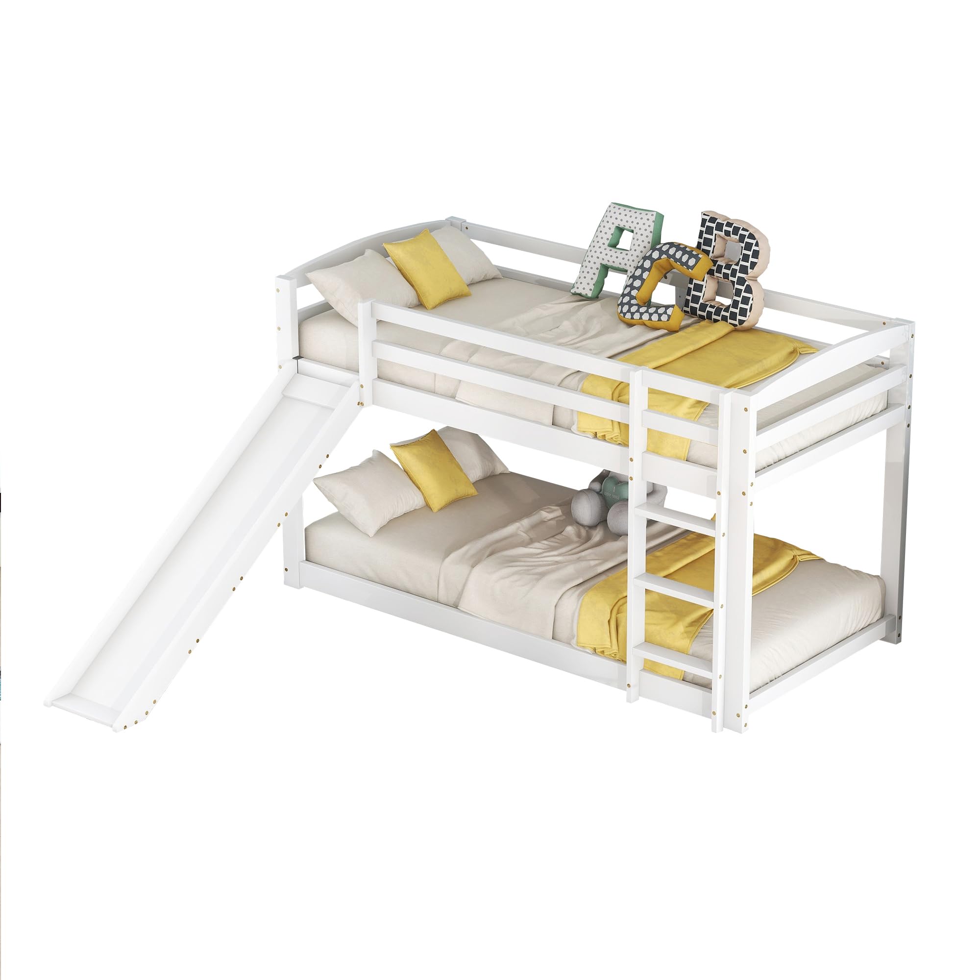 Azkoeesy Litera Infantil de 90 x 200 cm con tobogán y somier, con protección anticaída, Cama Individual, Cama para Adolescentes, Madera de Pino, Color Blanco.