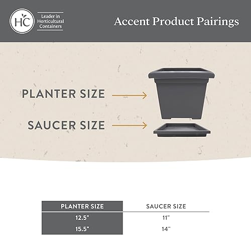 Miniatura 6 de The HC Companies Accent Maceta cuadrada con drenaje  Macetas clásicas para plantas de exterior y plantas de interior  Maceta cuadrada ligera y