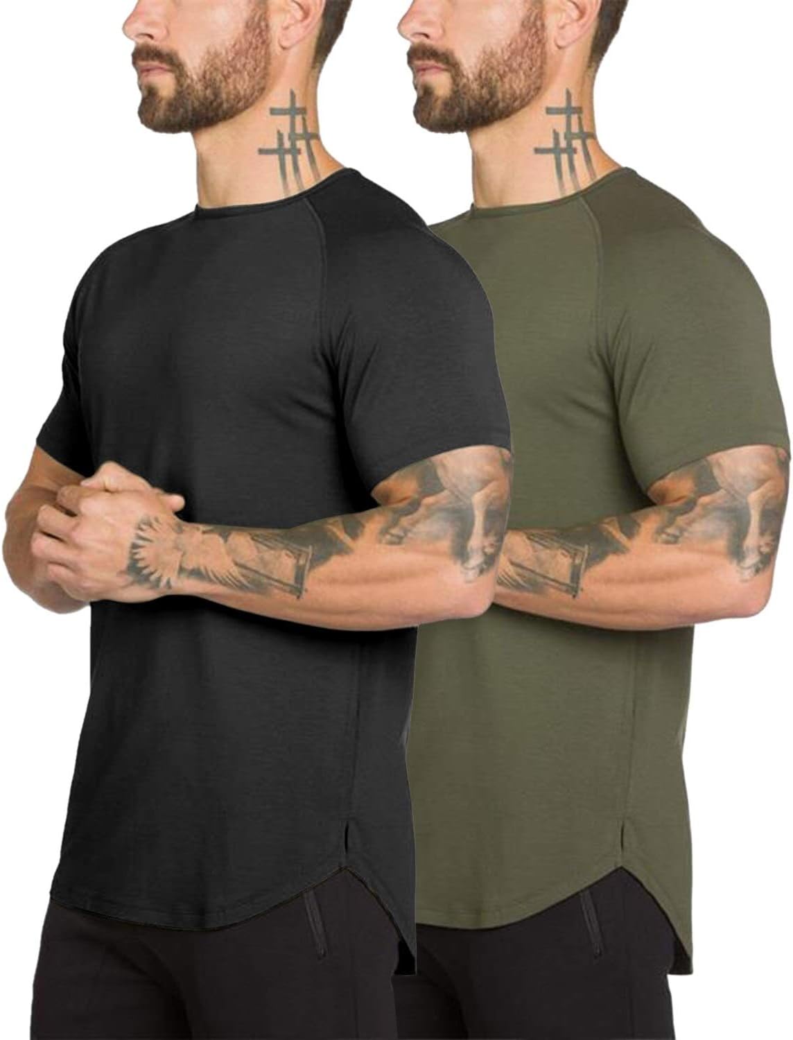 - Mens Gym Workout Slim Fit Short Sleeve T-Shirt Cotton Performance Athletic Shirts Running Fitness Tee Loungewear