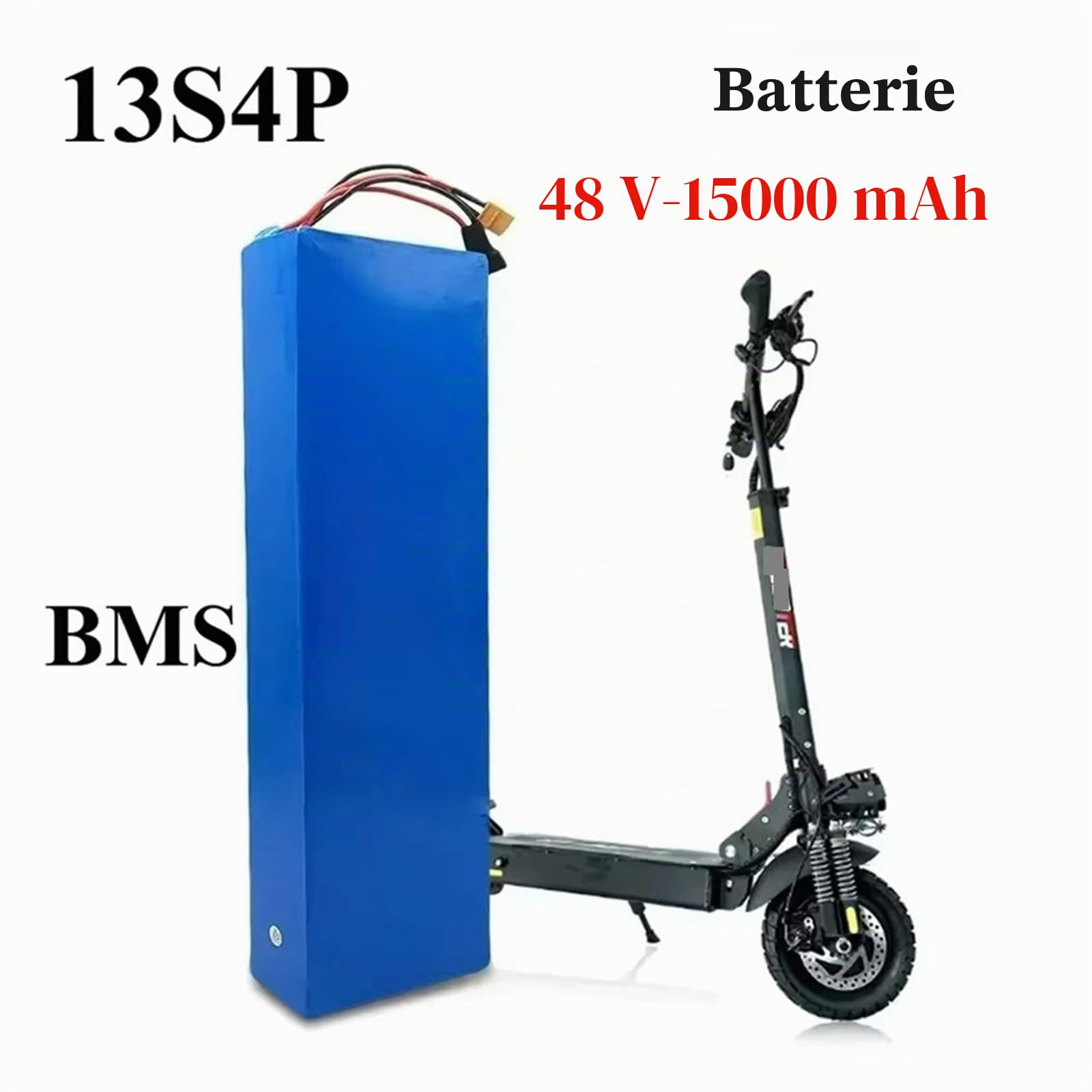 Batterie lithium 48 V 15 Ah 15 000 mAh 13S4P avec BMS, compatible avec les trottinettes électriques Kugoo M4/M4 Pro. Chargeur inclus.(XT60 - T plug)