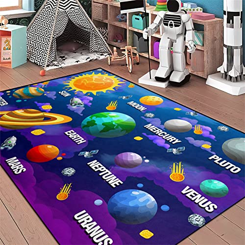 Universe Planet Area Rugs Outer Space Rugs for Boys Bedroom Educational Sofa Floor Mat Galaxy Solar System Theme Throw Rugs for Indoor Outdoor Carpets Crystal Polyester Mats Oversized, 4'5''×6'