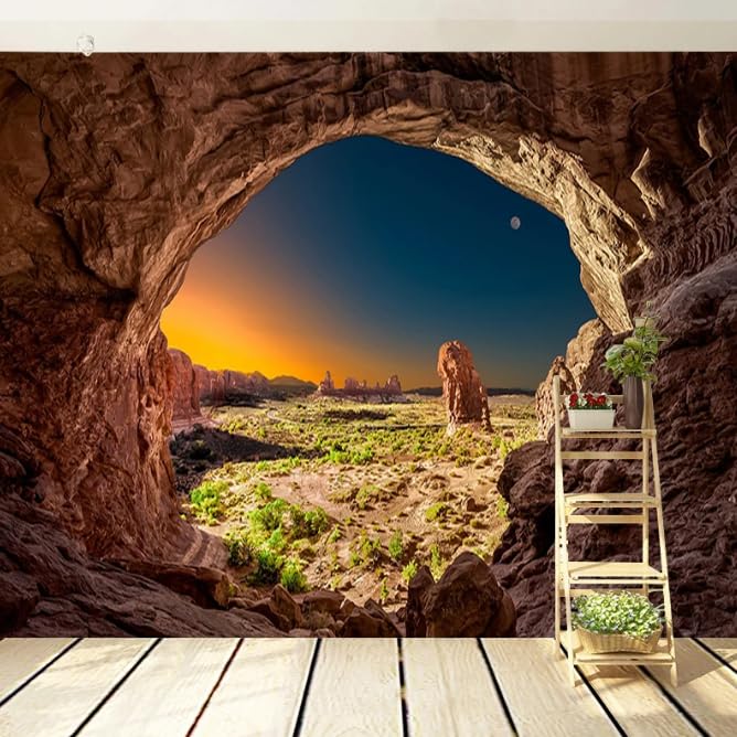 Papier peint trompe l'oeil grotte 3D pour masquer un grand mur - 3