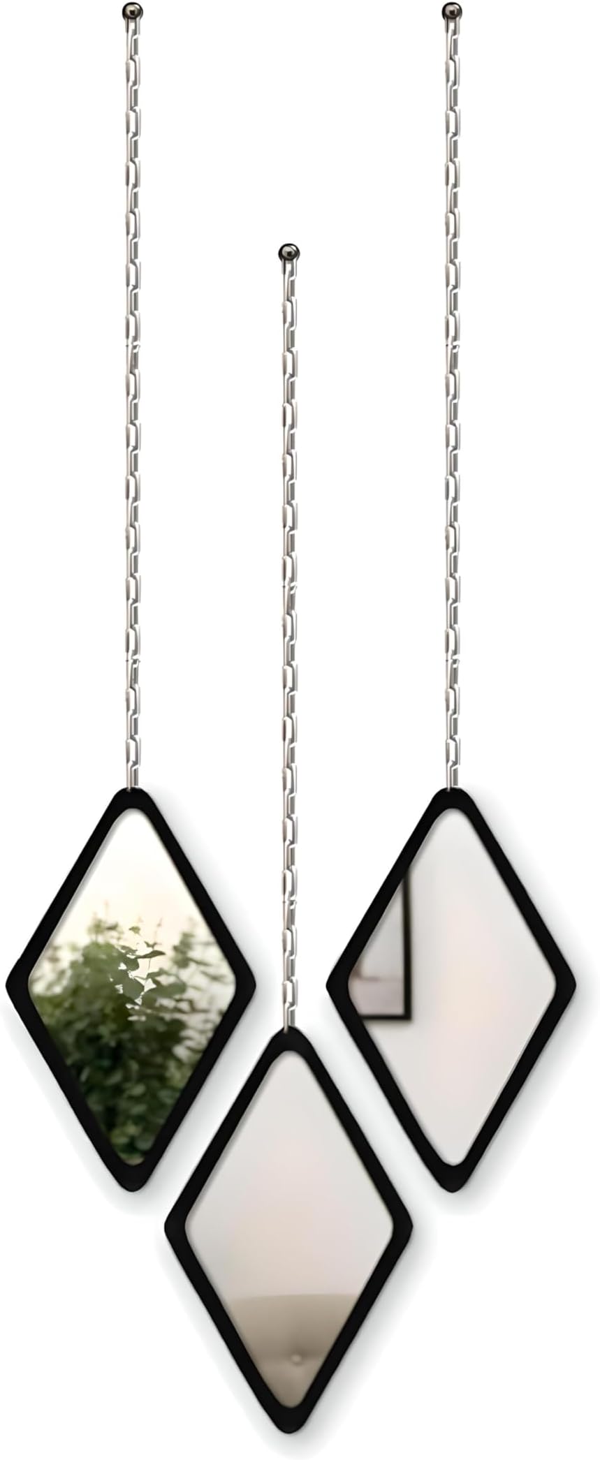 Diamond Shape Decorative Wall Mirror Hanging Chain Frameless Mirror 3 Piece Set of 1 for Home Cafe Restaurants Decor Mirror, Unframed