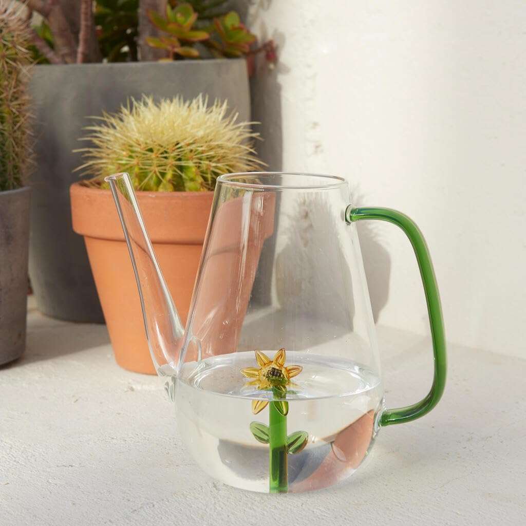 Balvi Regadera Botanical Sunflower Color Amarillo Hecha a Mano en borosilicato Vidrio 1 L