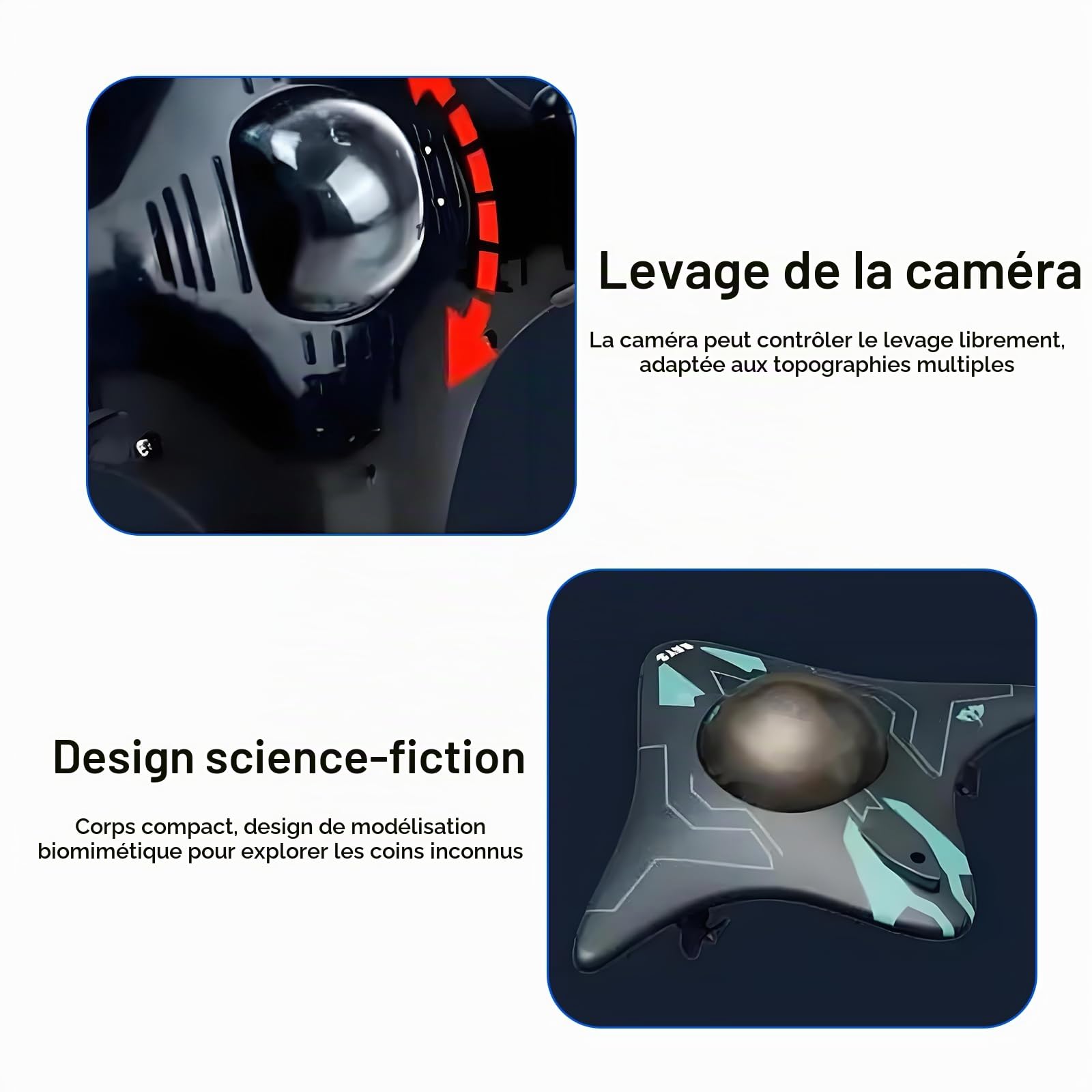 Drone Sous-marin App Control,Drone Sous-marin Radiocommandé avec 10M Caméra hd et lumières LED,Angle de Caméra Réglable,pour l'exploration Sous-marine et les Jouets pour Adultes (noir)